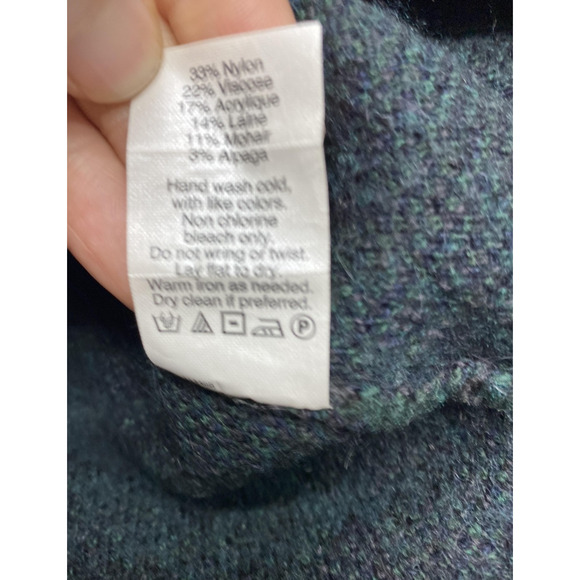 Madewell Sweater Womens XS Navy Green Plaid High Low Curved Hem Tunic Knit - Picture 7 of 9